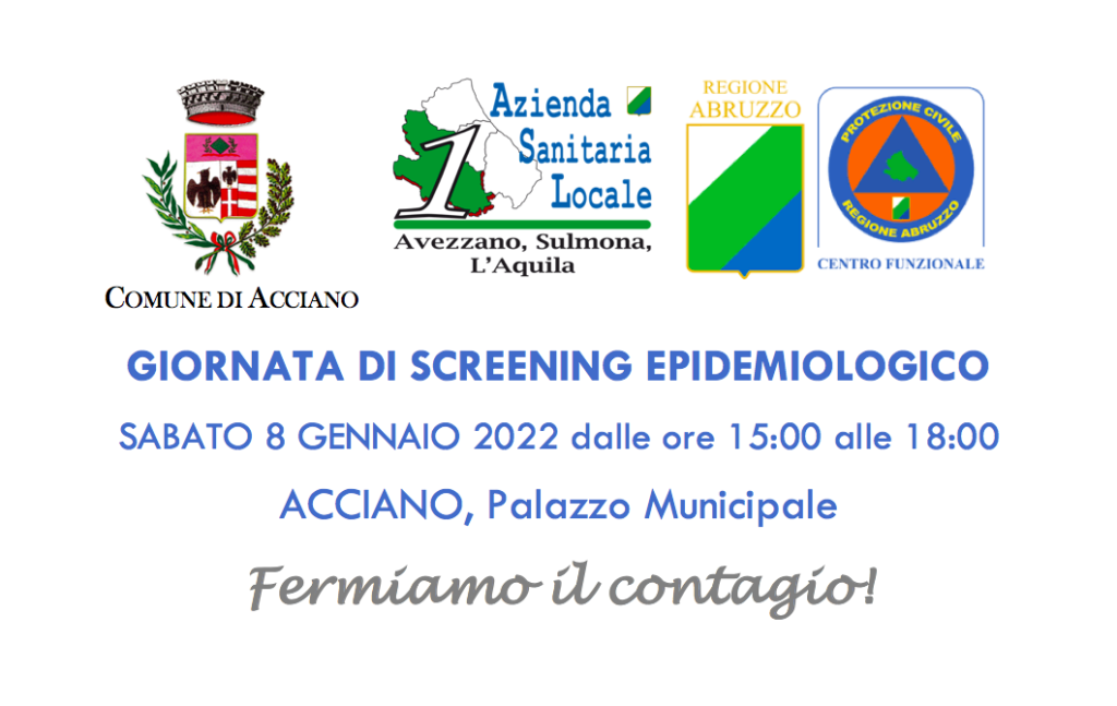 SABATO 08.01.2022 GIORNATA DI SCREENING EPIDEMIOLOGICO – aggiornamento