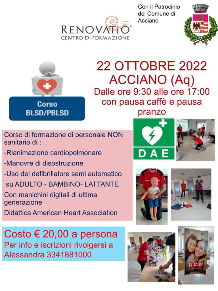 CORSO BLSD/PBLSD AD ACCIANO IL 22 OTTOBRE 2022
