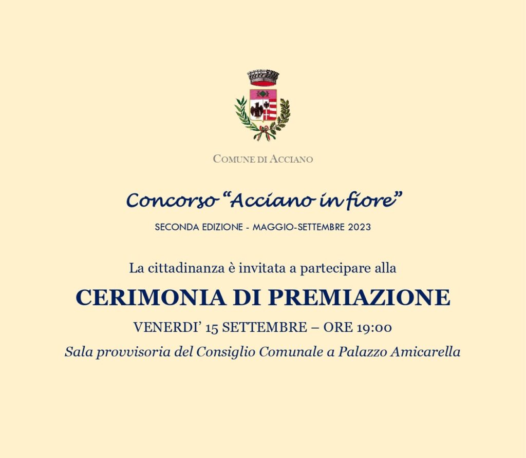 CONCORSO “ACCIANO IN FIORE”: RINVIO CERIMONIA DI PREMIAZIONE